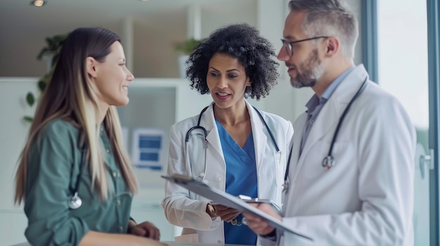 A healthcare professional explaining a medical chart to attentive parents