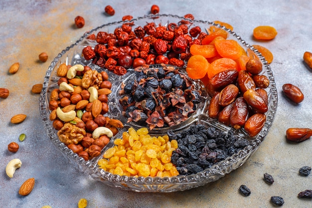 Free Photo healthy assortment dry fruits,top view