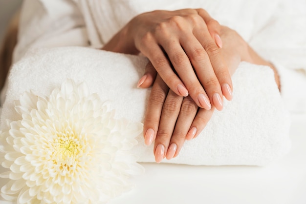 Healthy beautiful manicure and flowers