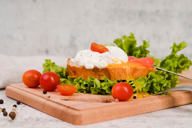 Healthy breakfast on wooden board