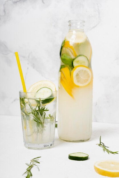 Healthy drink with lemon and cucumbers