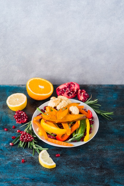 Healthy food composition with colorful salad