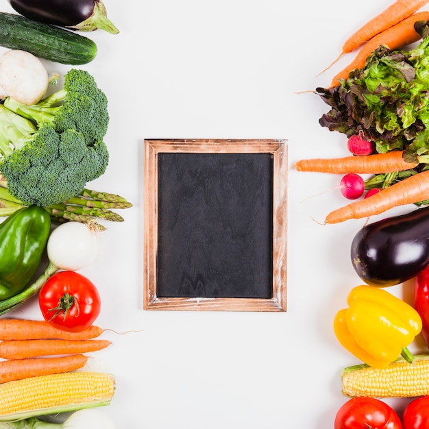 Healthy food concept with vertical slate