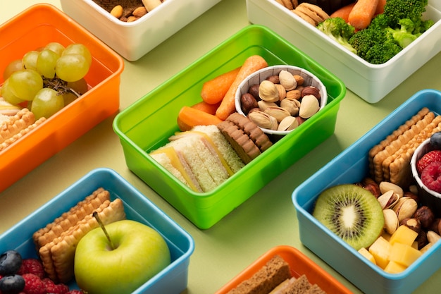 Healthy food lunch boxes arrangement