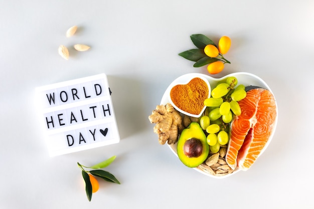 Free photo healthy foods for boosting immunity and cold remedies, top view. world health day.