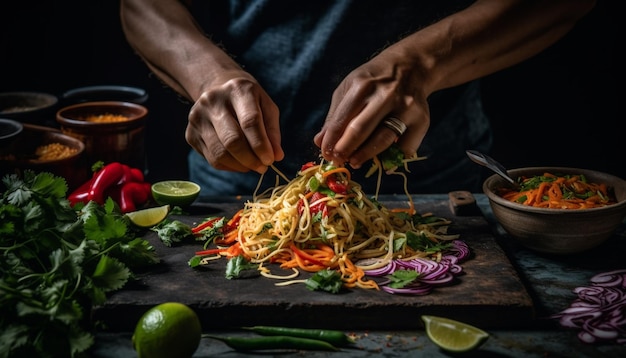 Healthy gourmet meal with fresh seafood pasta generated by AI