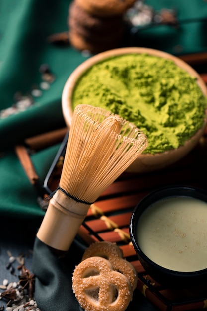 Free photo healthy green powder for tea matcha