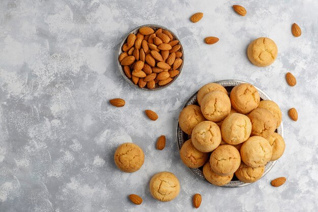 Healthy homemade almond cookies on concrete ,top view