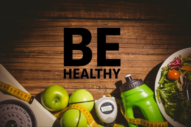 Healthy message with wooden background