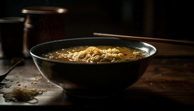 Free photo healthy noodles in gourmet homemade vegetable soup generated by ai