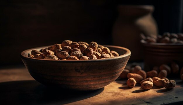 Healthy snack bowl nuts seeds and fruit generated by AI