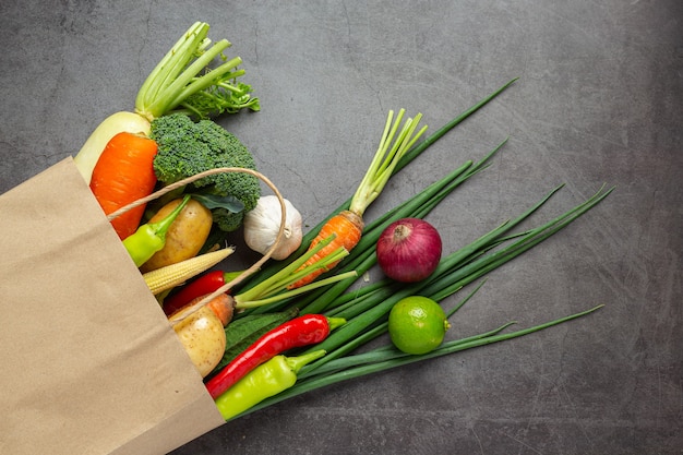 healthy vegetables on old dark background