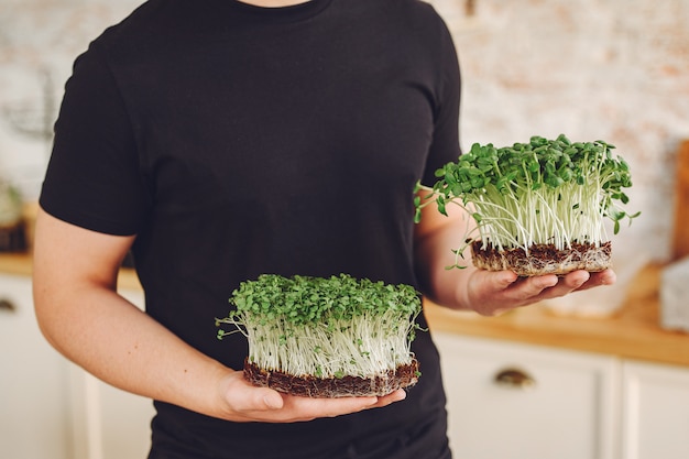 Free photo heap of beet micro greens on table