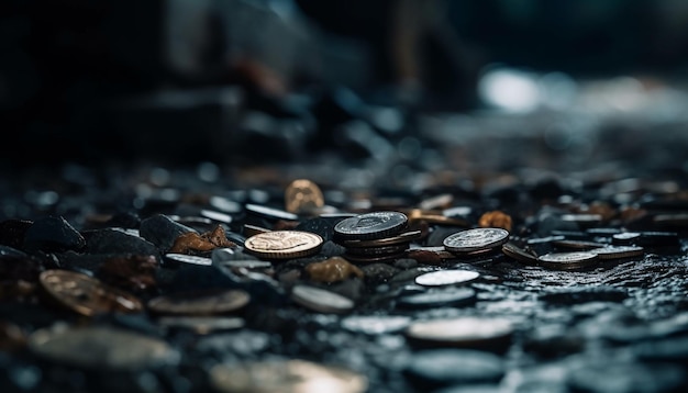 Heap of shiny coins represents financial abundance generated by AI