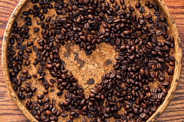 Heart shape made from coffee beans