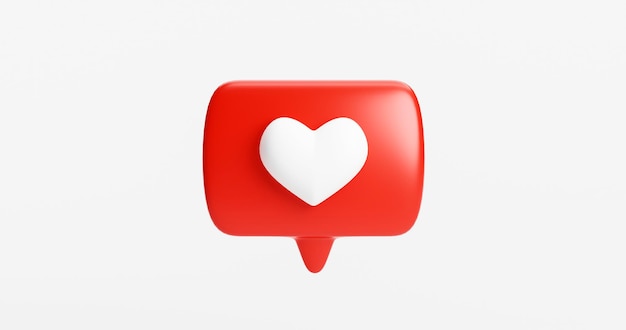 Free photo heart shape social media notification icon in speech bubbles background 3d rendering