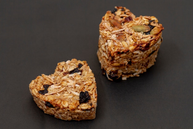 Heart shaped cereals flat lay