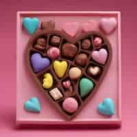 Free photo heart shaped chocolate candies on pink background 3d illustration