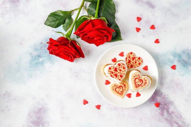 Heart shaped mini cakes for Valentine's day.