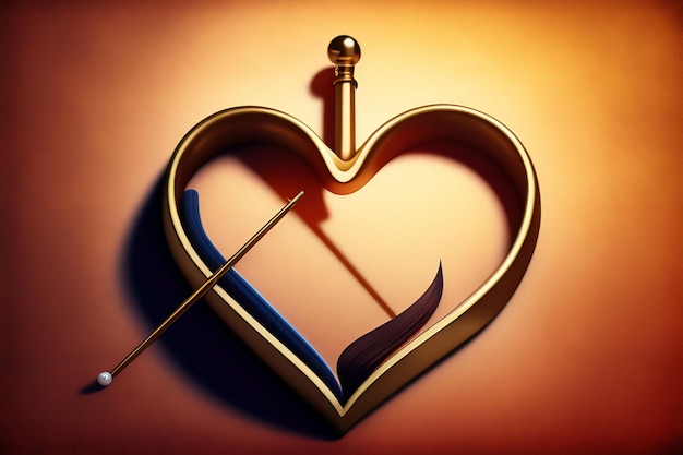 Free photo a heart with a needle and a blue feather