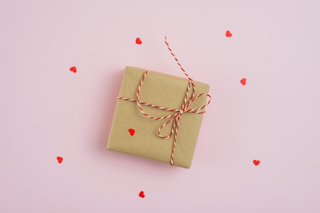 Hearts around gift box