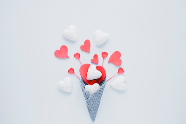 Free Photo hearts in waffle cone