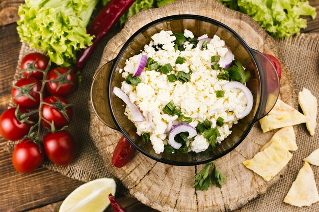 Heathly mexican dish on wooden plate