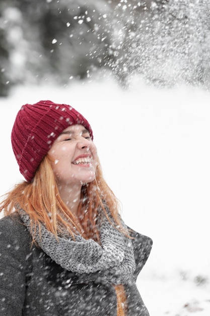 Heavy snow and woman outdoors