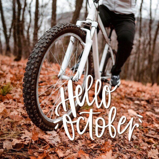 Hello october background with bicycle