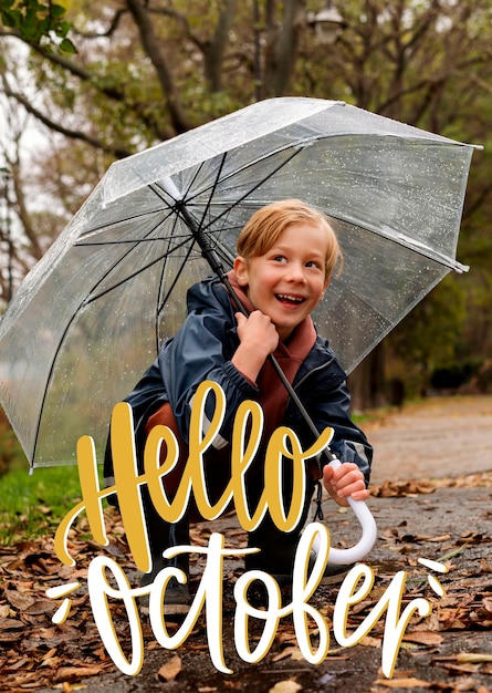 Free photo hello october background with smiley child