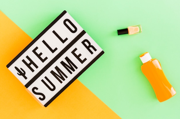 Hello Summer text in frame and summer stuff 