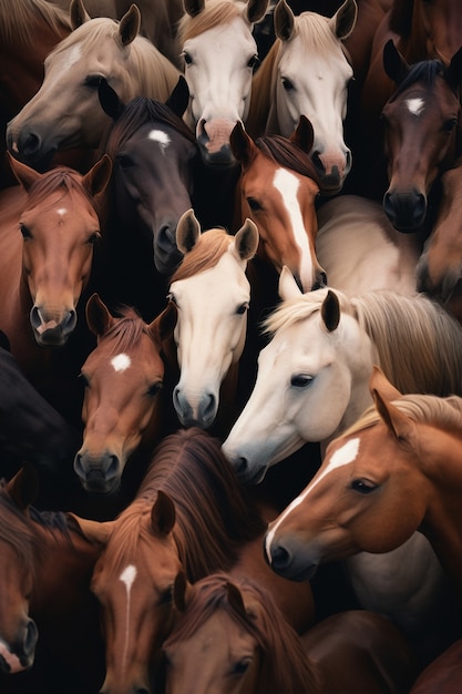 Free Photo herd of wild horses in nature