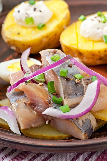 Herring salad with onion and green apple