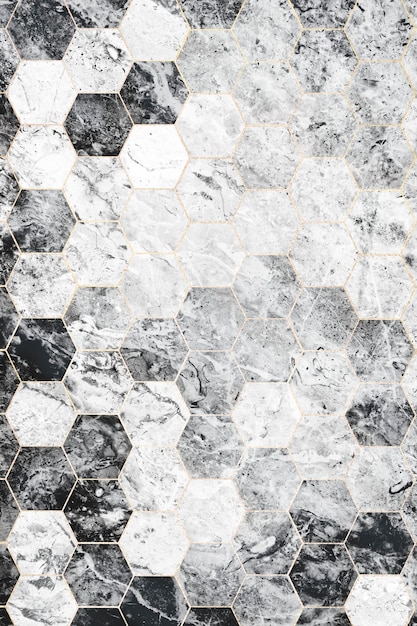 Free Photo hexagon gray marble tiles patterned background