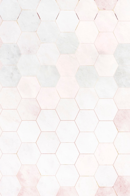 Free photo hexagon pink marble tiles patterned background