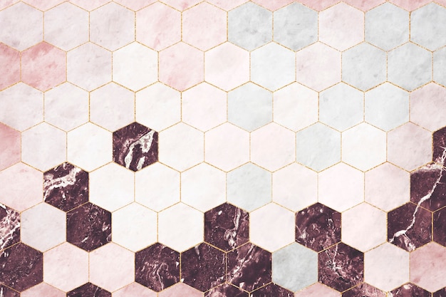 Free photo hexagon pink marble tiles patterned