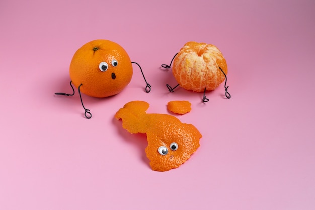 Free photo high angle animated clementine still life