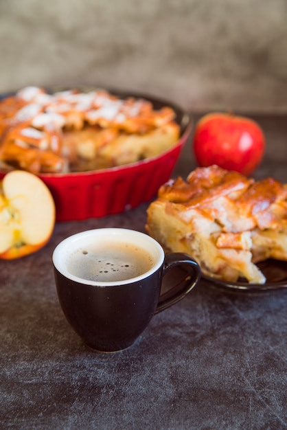 High angle apple pie assortment with coffee