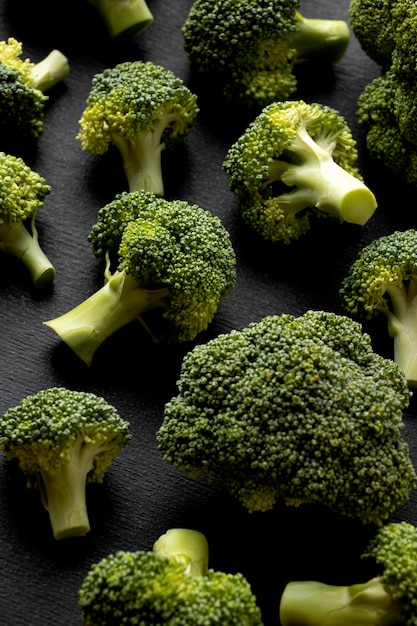 High angle arrangement of delicious fresh broccoli close-up