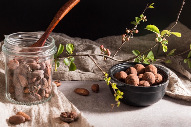 Free Photo high angle arrangement with chocolate truffles