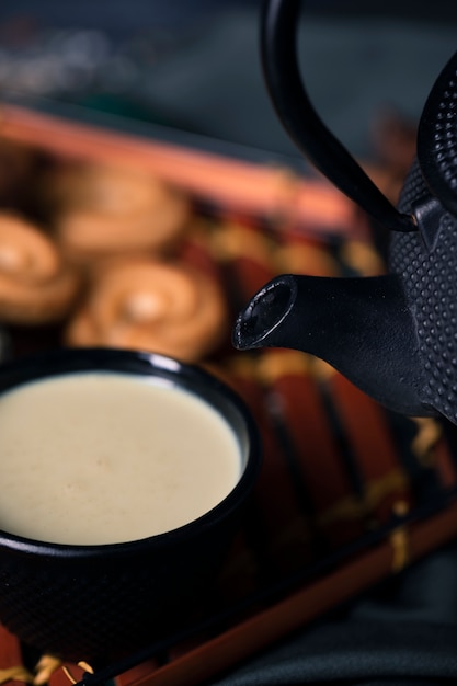 High angle asian tea beverage on table