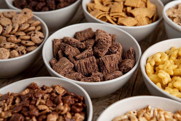 High angle of assortment of breakfast cereals