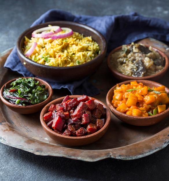 High angle assortment of different pakistan goodies