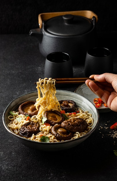 Free Photo high angle assortment of noodles in a bowl