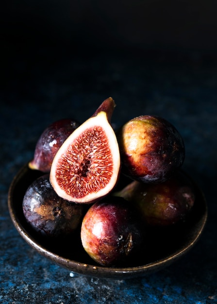 High angle of autumn figs on plate