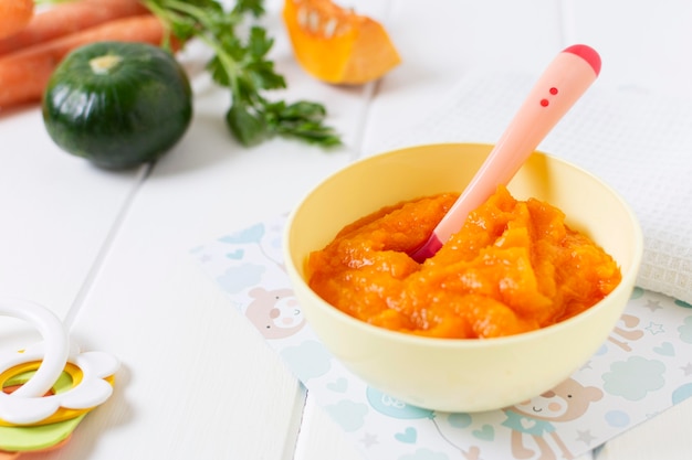 High angle baby homemade food in bowl