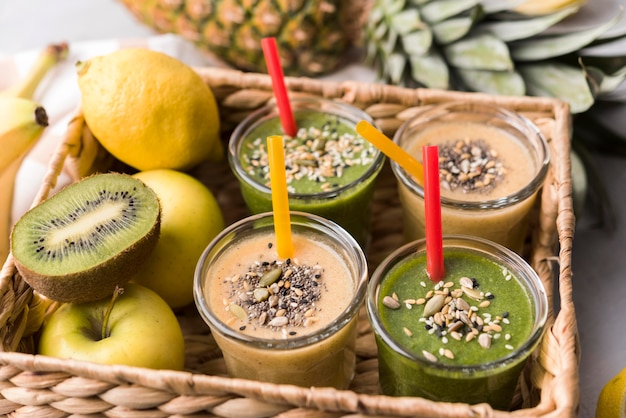 High angle basket with natural smoothies