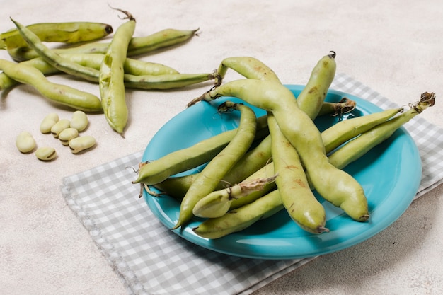 Free Photo high angle of beans on plate with garlic