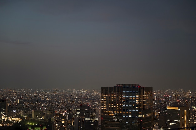 Free photo high angle beautiful city buildings nighttime