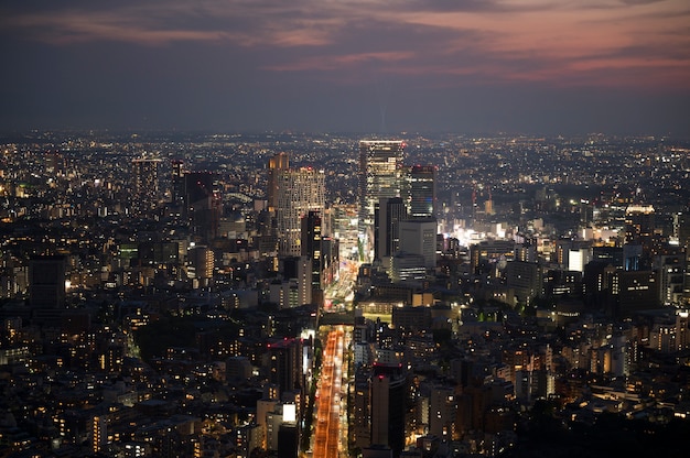 High angle beautiful city landscape nighttime